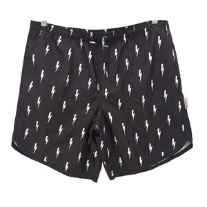 NEIL BARRETT Men's Swim Shorts  Trunks Lightning Black White Mesh Lining MEDIUM